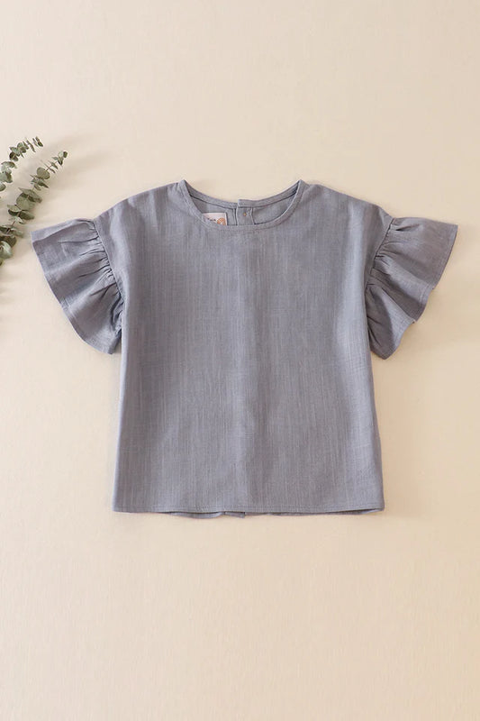 Girls Ruffle Linen Top