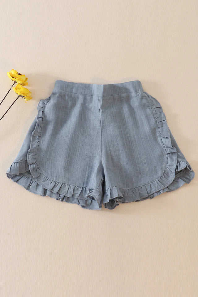 Girls Linen Ruffle Shorts