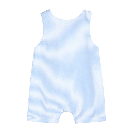 Light Blue Seersucker Easter Bunny Smocked Overalls