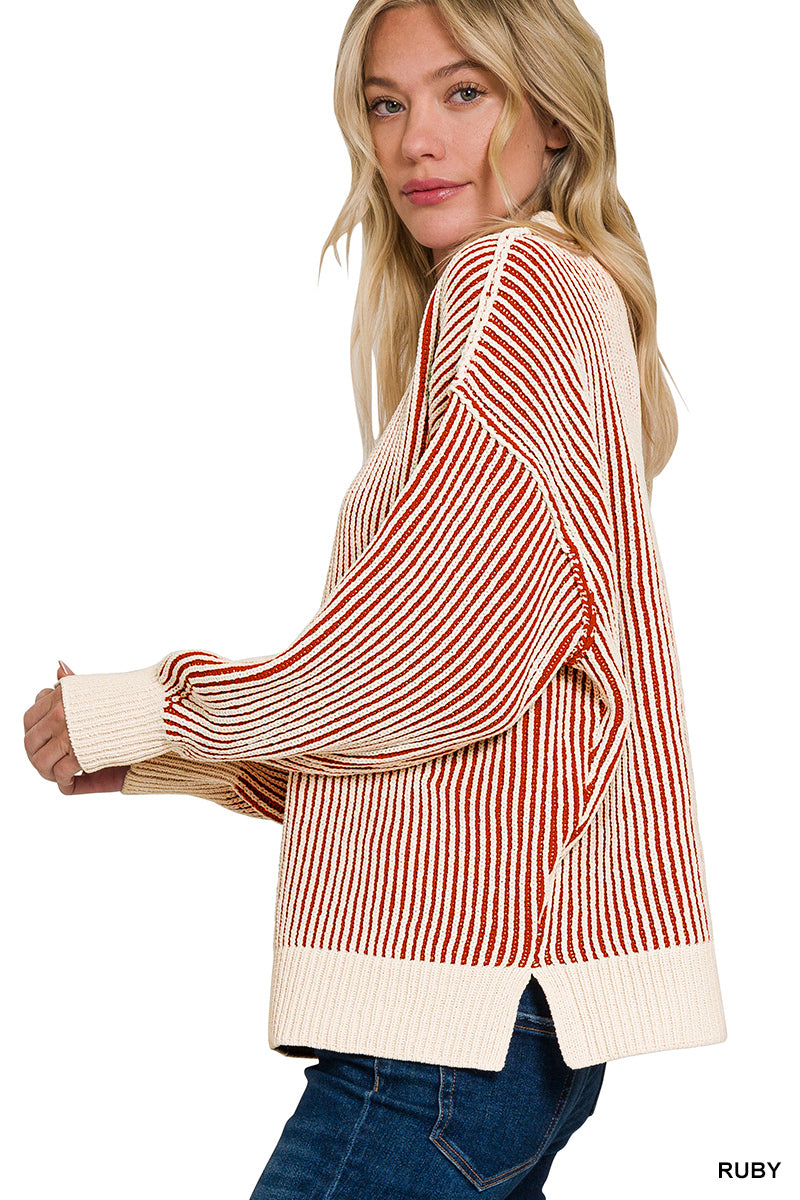 Two-tone Corded Sweater