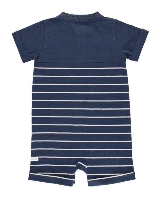 Boys Navy/Gray Stripe Henley Romper