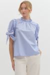 Bow Tie Sleeve Mock Neck Blouse