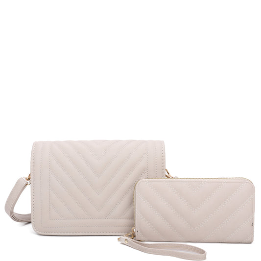 Puffy Chevron Crossbody Bag + Wallet Set