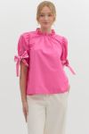 Bow Tie Sleeve Mock Neck Blouse