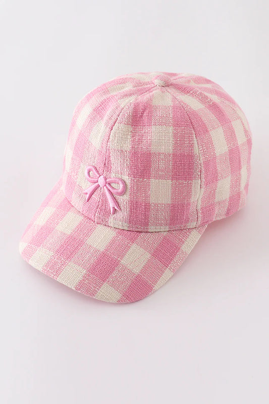 Pink Plaid Bow Baseball Hat