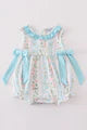 Blue Floral Print Ruffle Bubble