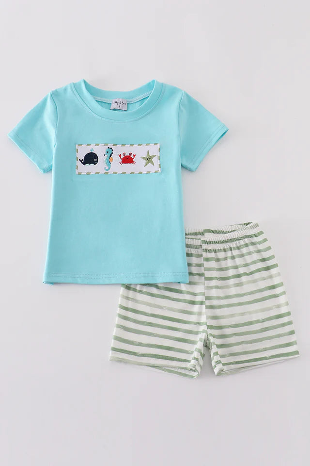 Marine Creature Embroidered Boy Set