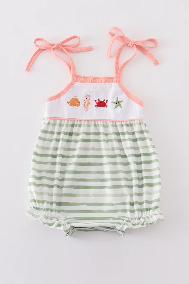 Marine Creature Embroidered Stripe Girl Bubble