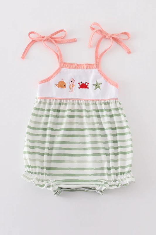 Marine Creature Embroidered Stripe Girl Bubble