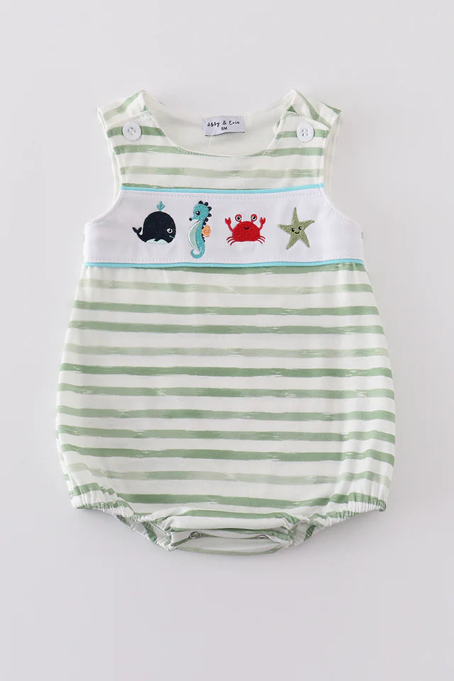 Marine Creature Embroidered Stripe Boy Bubble