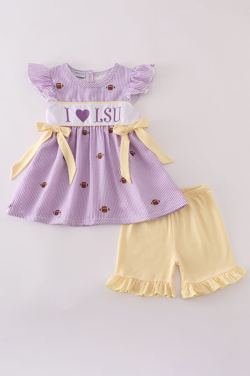 I Love LSU Girls Seersucker Set