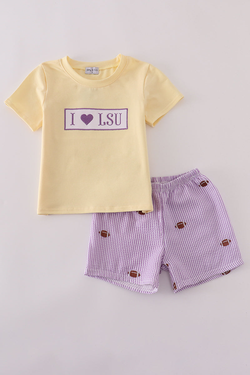 I Love LSU Boys Seersucker Set