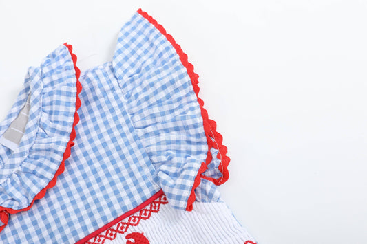 Blue Gingham Crawfish Smocked Dress