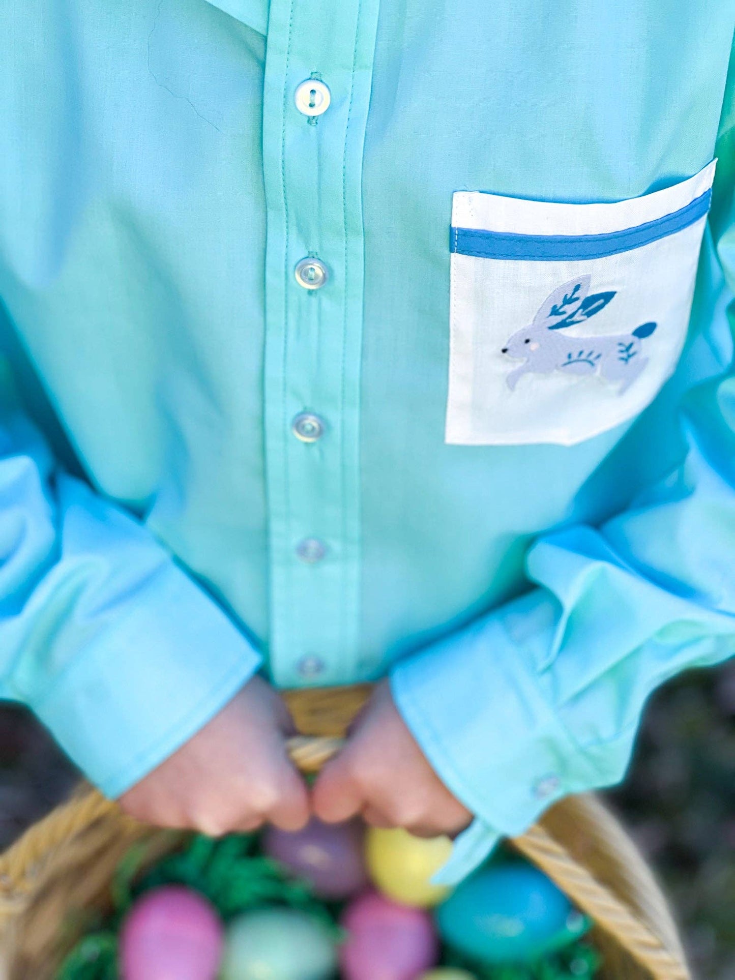 Boys' Embroidered Bunny Pocket Collared Shirt