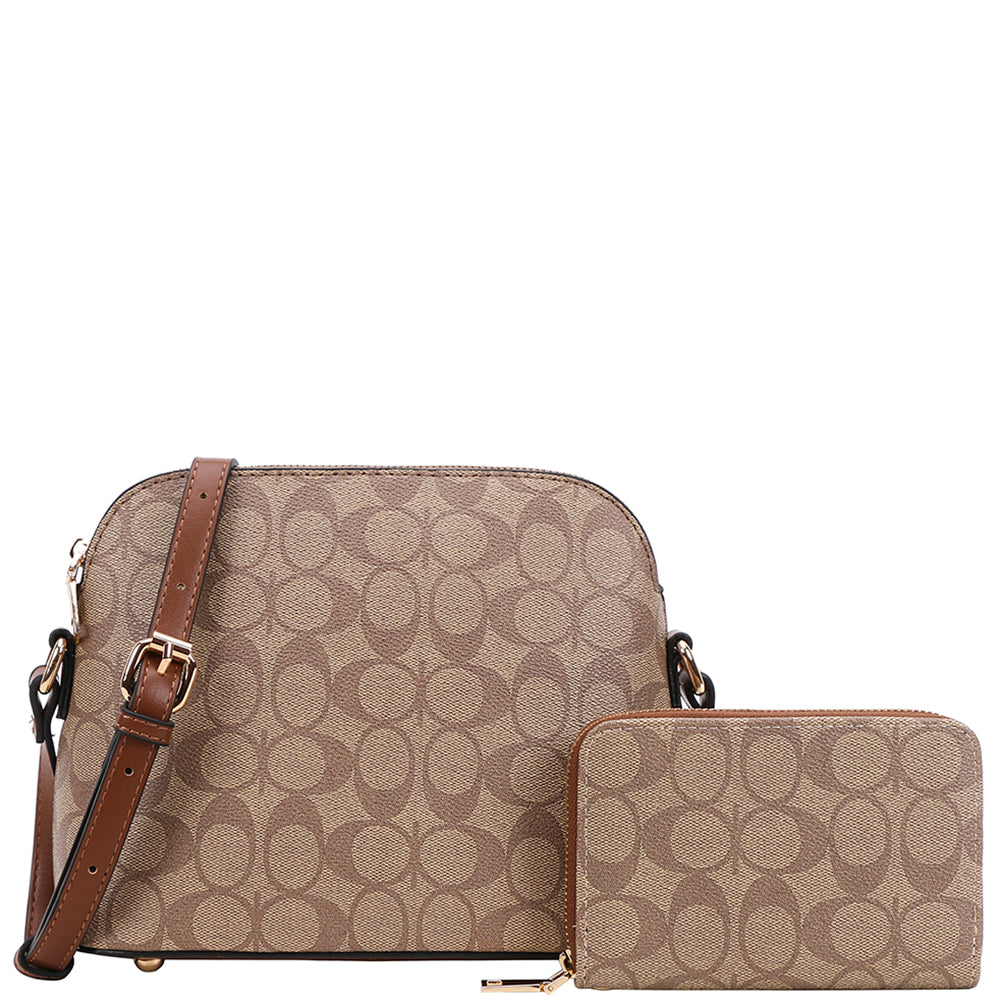2 in 1 Oval Printed Top Zip Crossbody + Wallet set