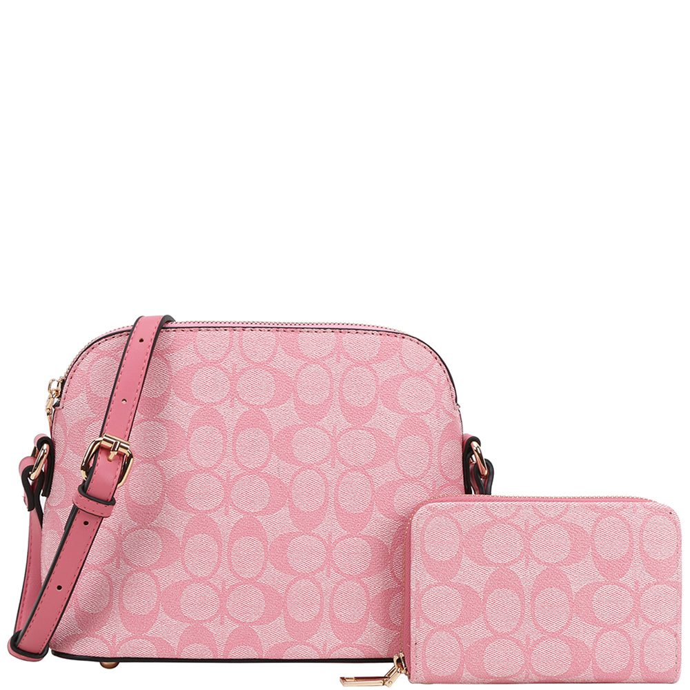 2 in 1 Oval Printed Top Zip Crossbody + Wallet set