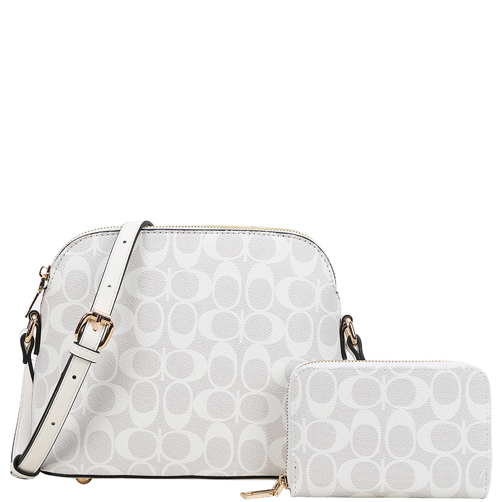 2 in 1 Oval Printed Top Zip Crossbody + Wallet set