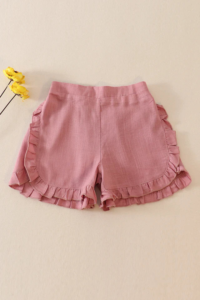 Girls Linen Ruffle Shorts