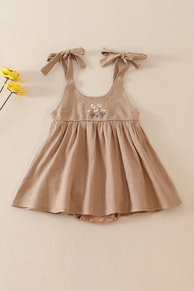 Linen Floral Embroidered Ruffle Bubble