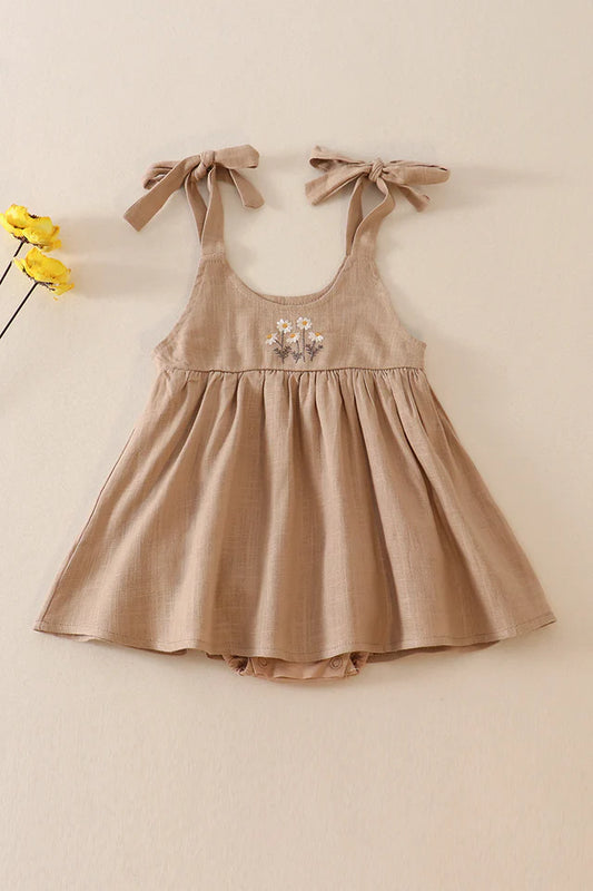 Linen Floral Embroidered Ruffle Bubble