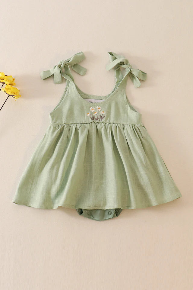 Linen Floral Embroidered Ruffle Bubble