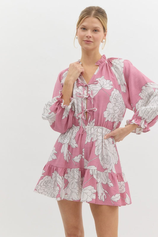 Floral Romper with Bow Tie Front