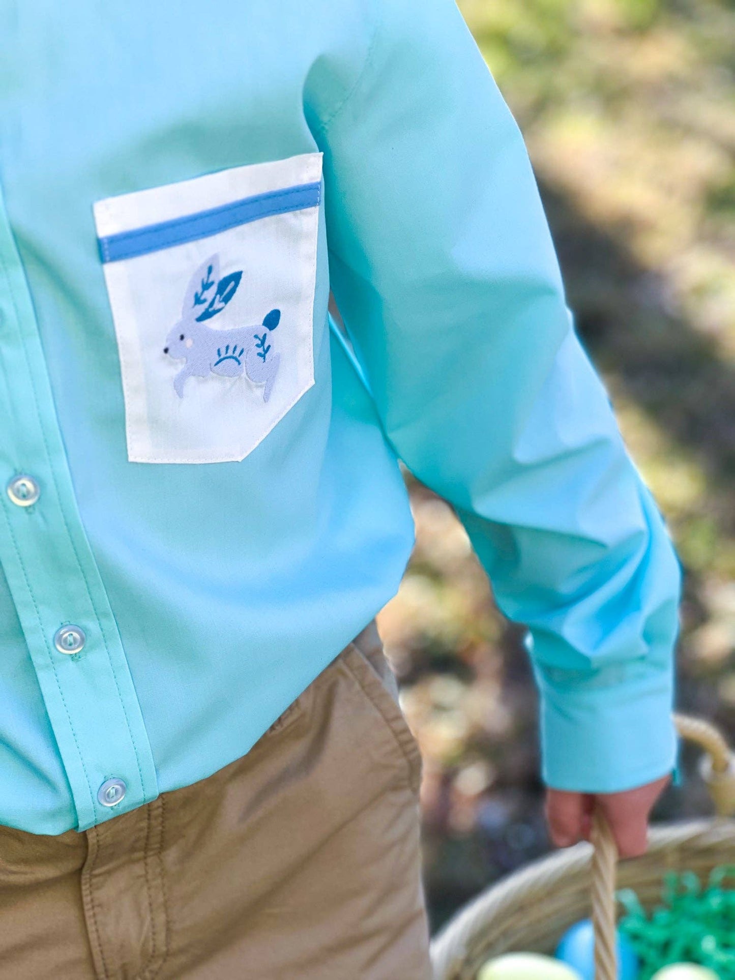 Boys' Embroidered Bunny Pocket Collared Shirt