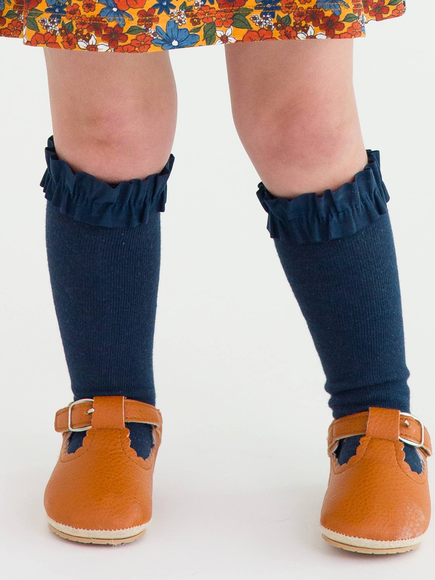 Girls Black White & Navy 3pk Knee High Ruffle Socks