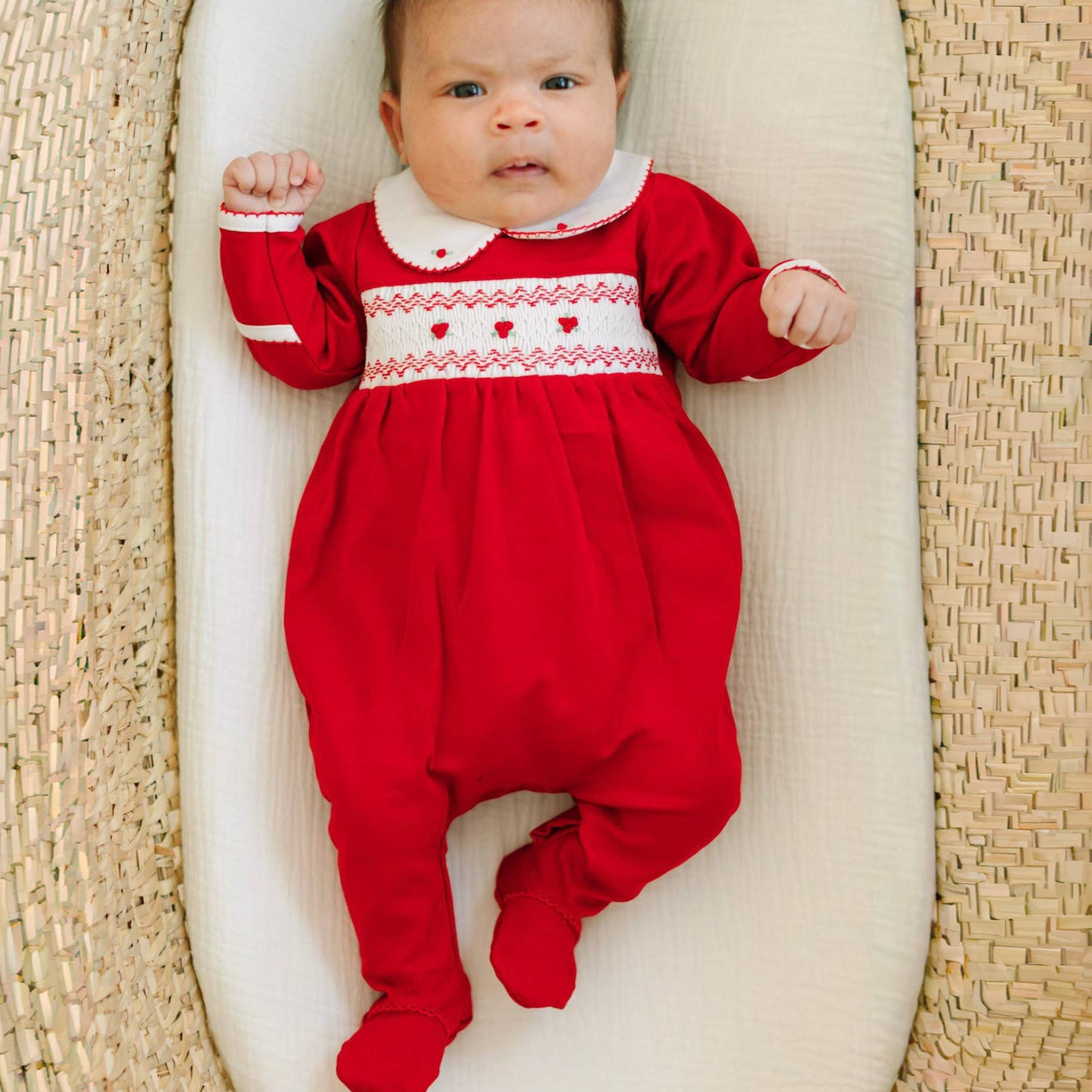 Eve Classics Smocked Girl Footie - Red