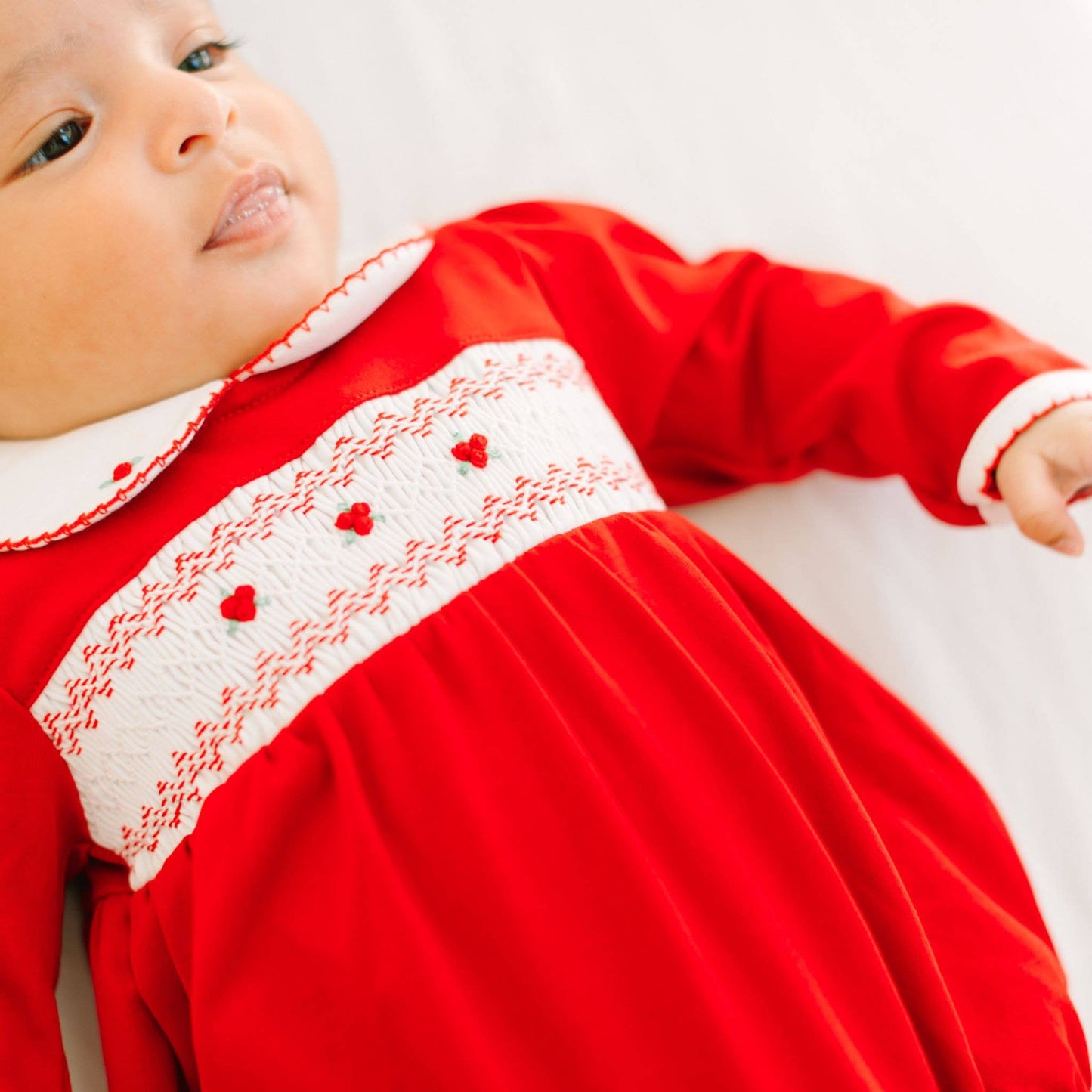 Eve Classics Smocked Long Sleeve Girl Bubble - Red