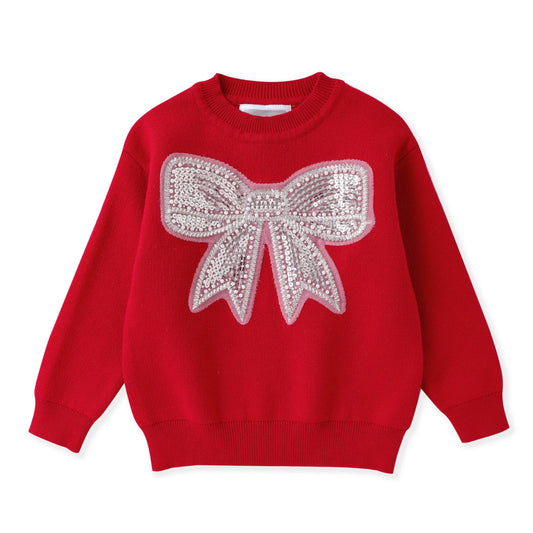 Sparkle Bow Sweater - Red