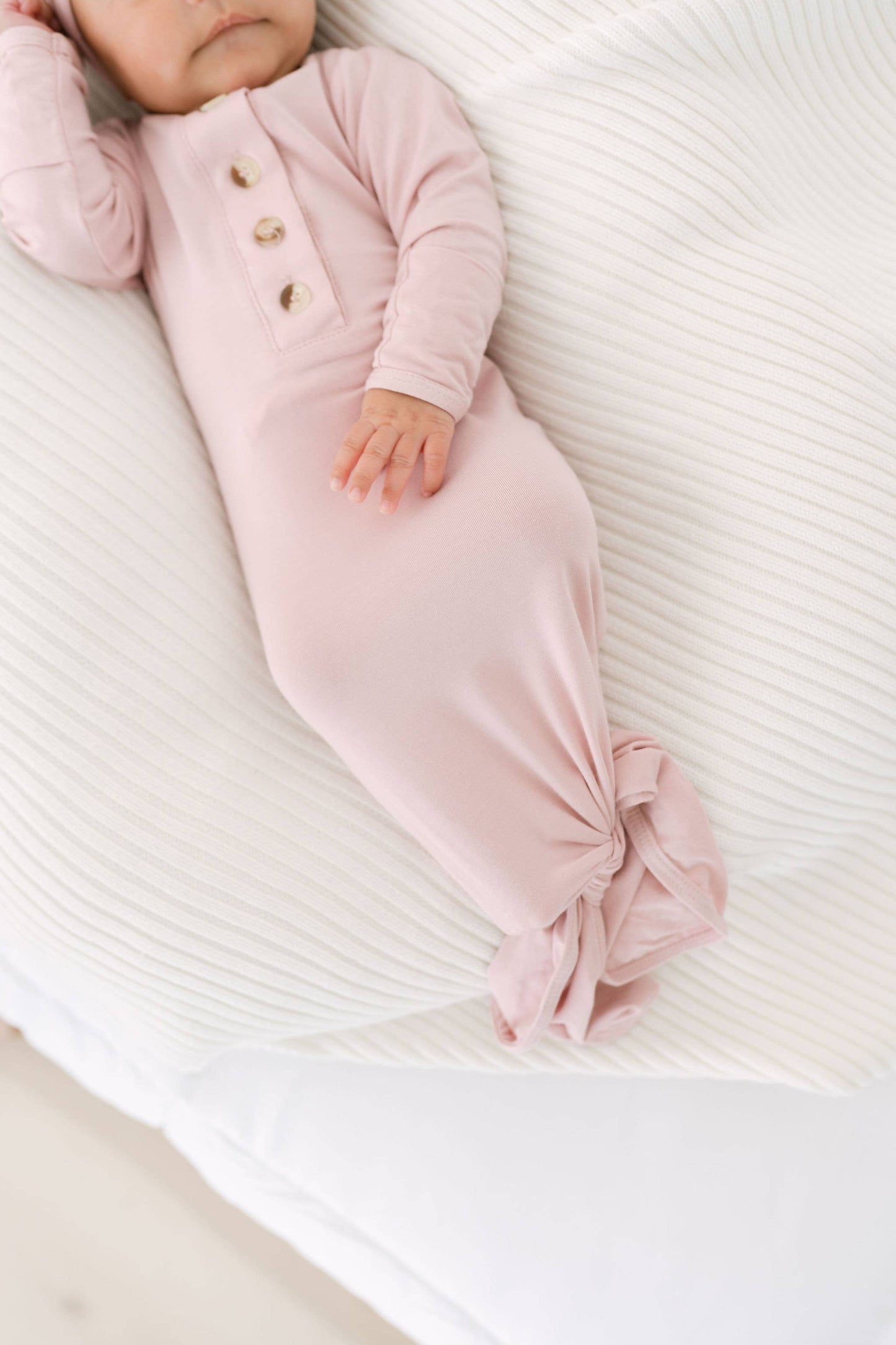 Newborn Knotted Baby Gown, Bow, Hat Set - Baby Clothes Girl