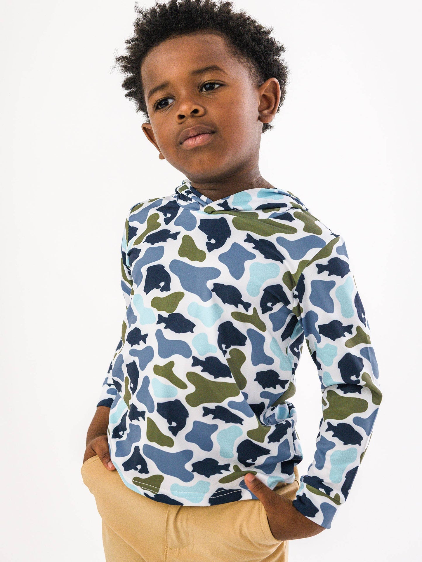 Boys Fish Camo Catch Performance Hooded Shirt