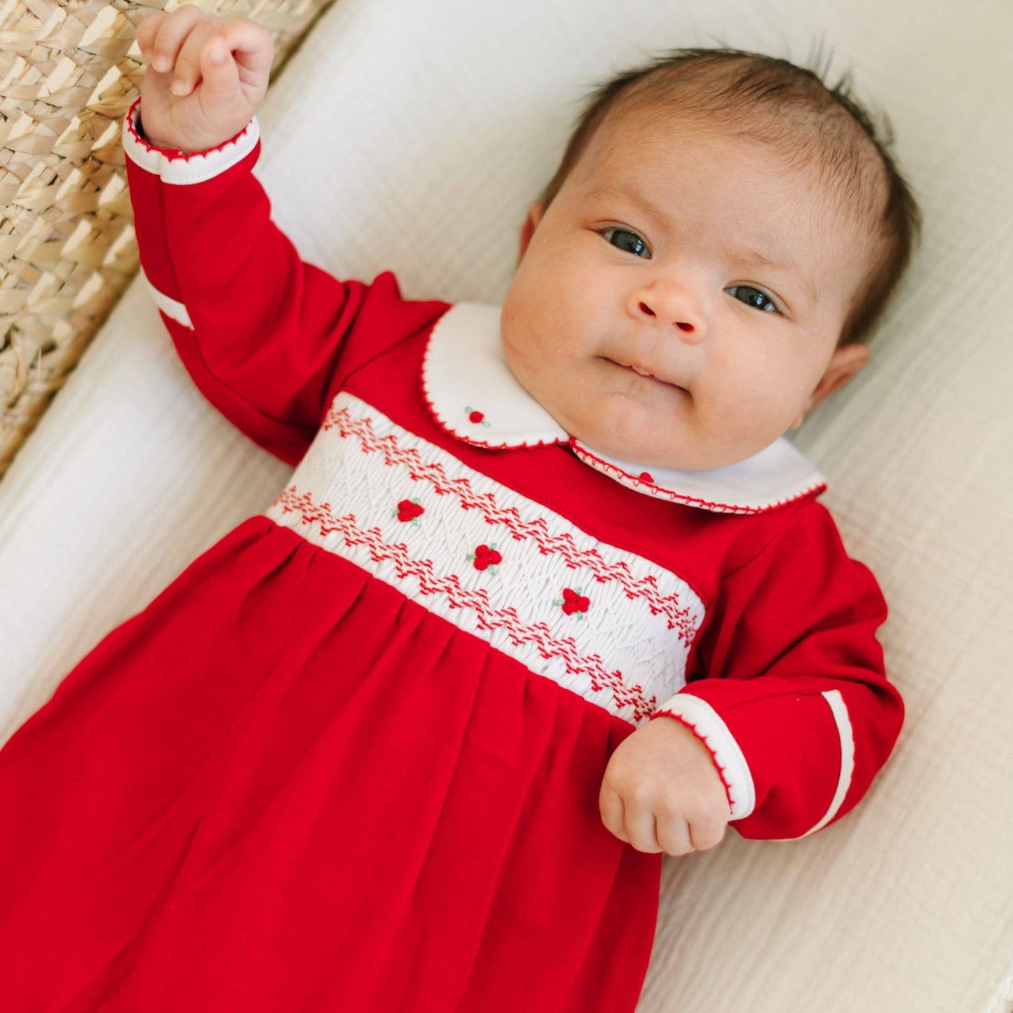 Eve Classics Smocked Girl Footie - Red