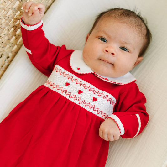 Eve Classics Smocked Girl Footie - Red