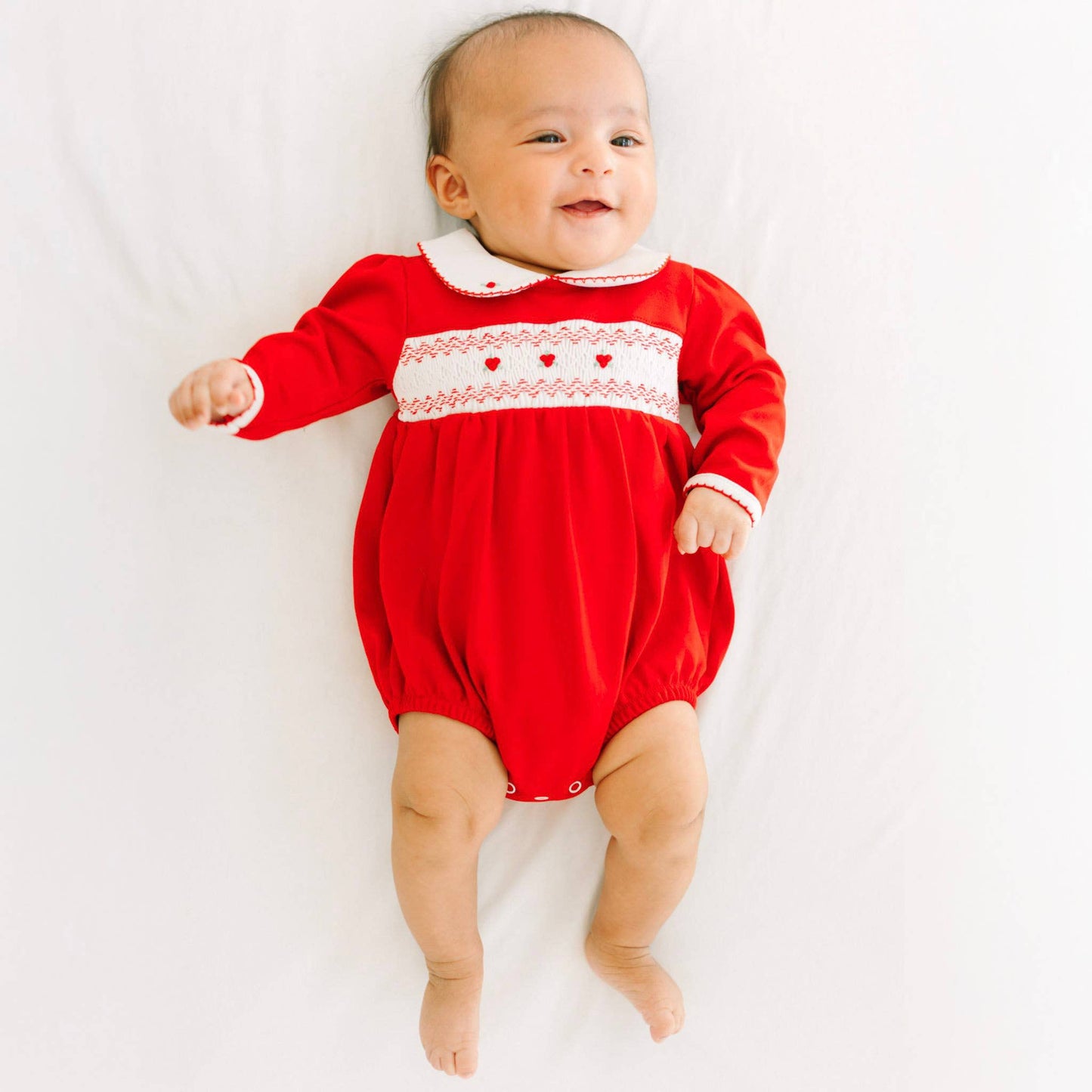 Eve Classics Smocked Long Sleeve Girl Bubble - Red