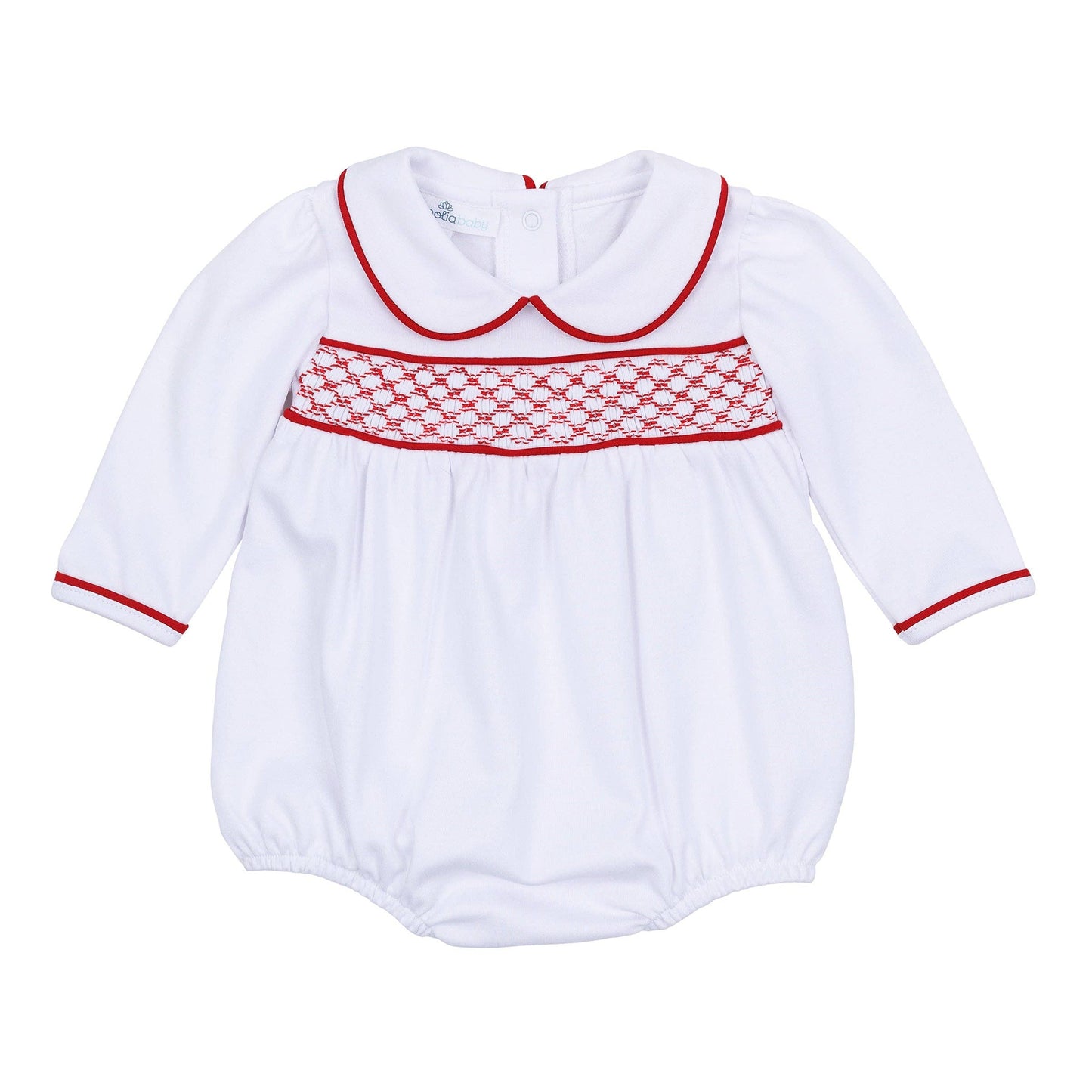 Red and White Essentials Smocked Long Sleeve Girl Bubble