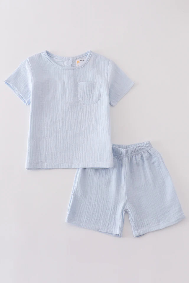 Sky Blue Muslin Boy Short Set