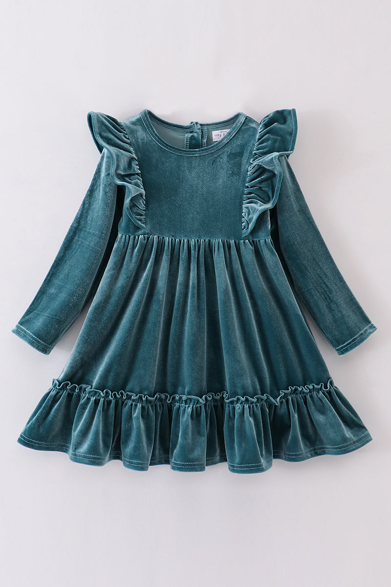 Teal Velvet Twirl Dress