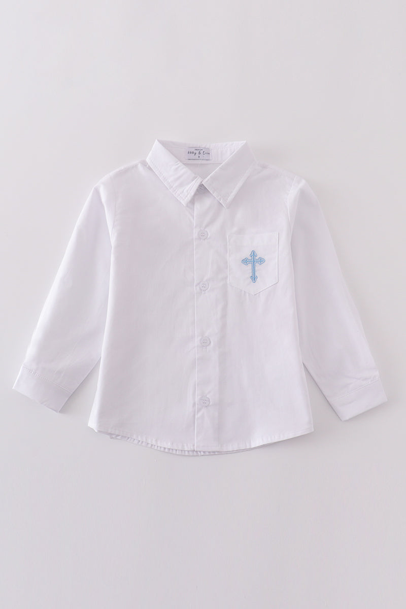Cross Embroidered Button Down Shirt