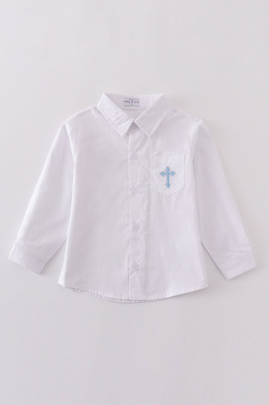 Cross Embroidered Button Down Shirt