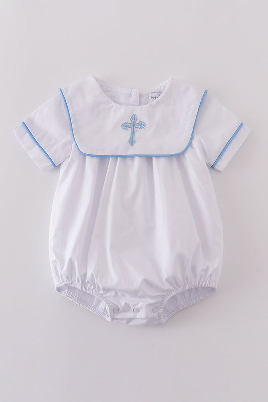 Cross Embroidered Boy Bubble