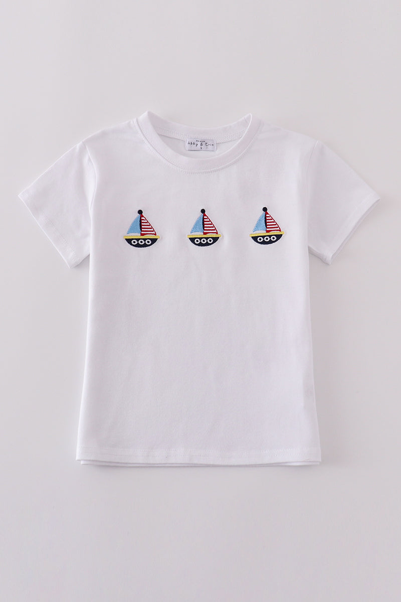 Blue Sailboat Embroidered Top Boys