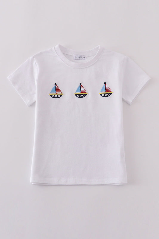 Blue Sailboat Embroidered Top Boys
