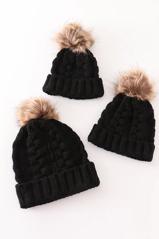 Black Pompom knit Beanie