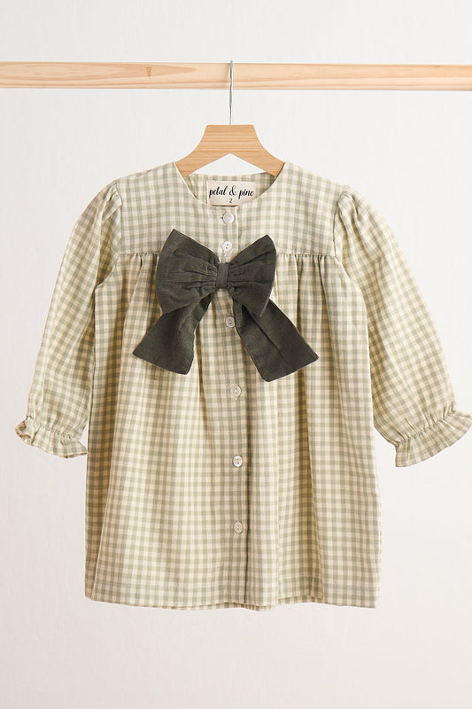 Flannel Bowtie Dress - Green