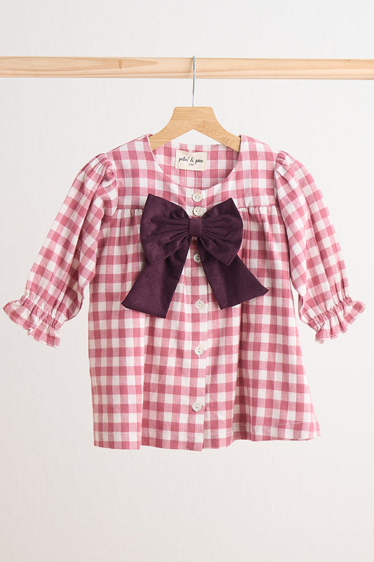 Flannel Bowtie Dress - Pink