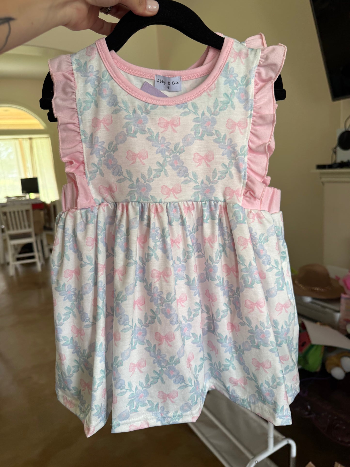Pink Bow + Blue Floral Girl Short Set
