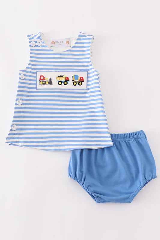 Boys Construction Embroidered Bloomer Set