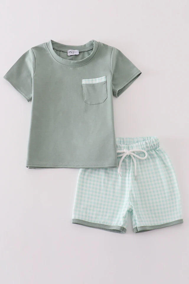 Sage Gingham Boy Short Set